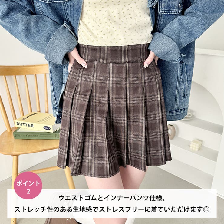 チェック柄プリーツミニスカパン | Outfitter lab | 詳細画像3 