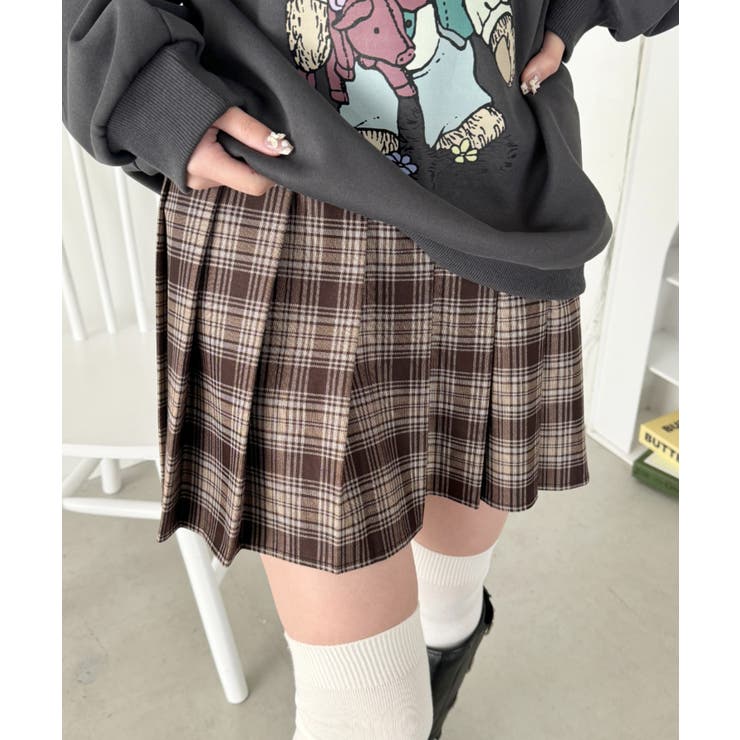ベージュ | チェック柄プリーツミニスカパン | Outfitter lab