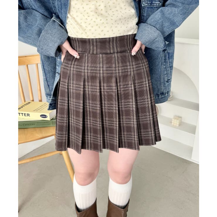 ブラウン | チェック柄プリーツミニスカパン | Outfitter lab