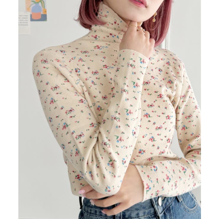 アイボリー | 小花柄ハイネックトップス | Outfitter lab