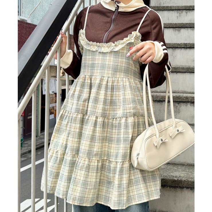 イエロー | チェック柄フリルティアードチュニック | Outfitter lab