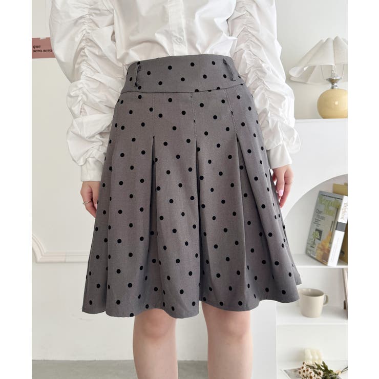 グレー | ドットプリーツミディスカート | Outfitter lab