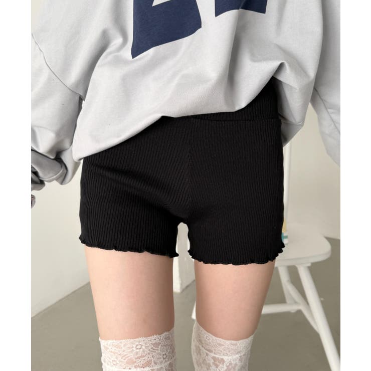 ブラック | フリルリブニットショートパンツ | Outfitter lab