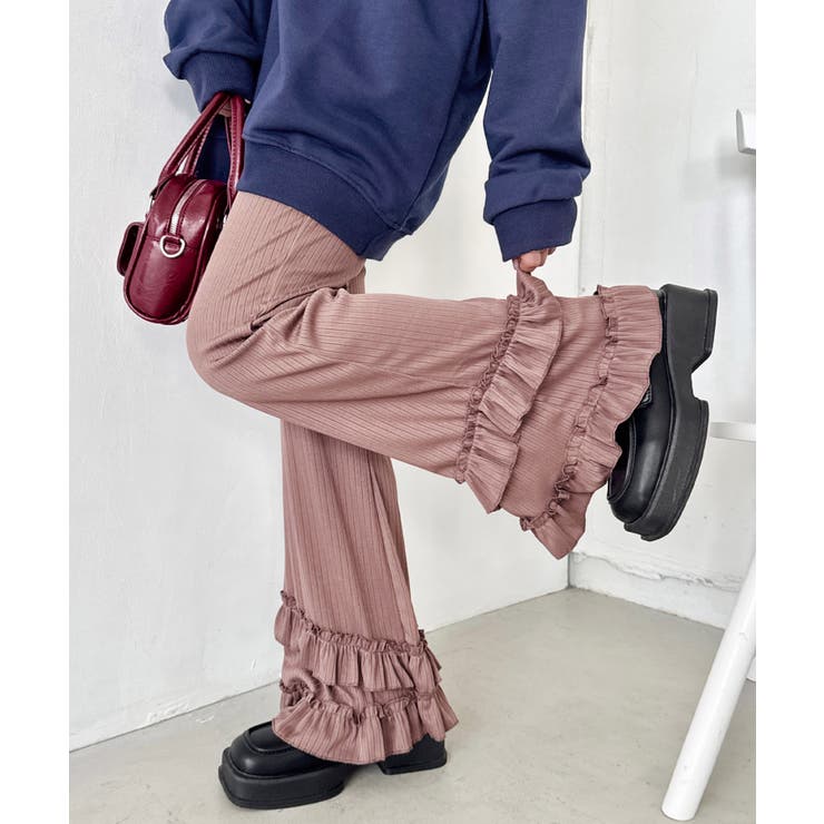 モカ | ダブルフリルリブフレアパンツ | Outfitter lab