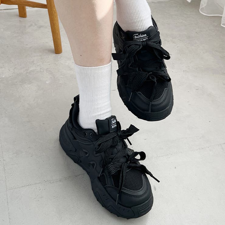 ダブルリボンダッドソール厚底スニーカー[品番：OUTW0000111  