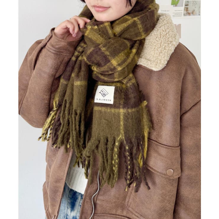 カーキ | ボリュームチェックマフラー | Outfitter lab