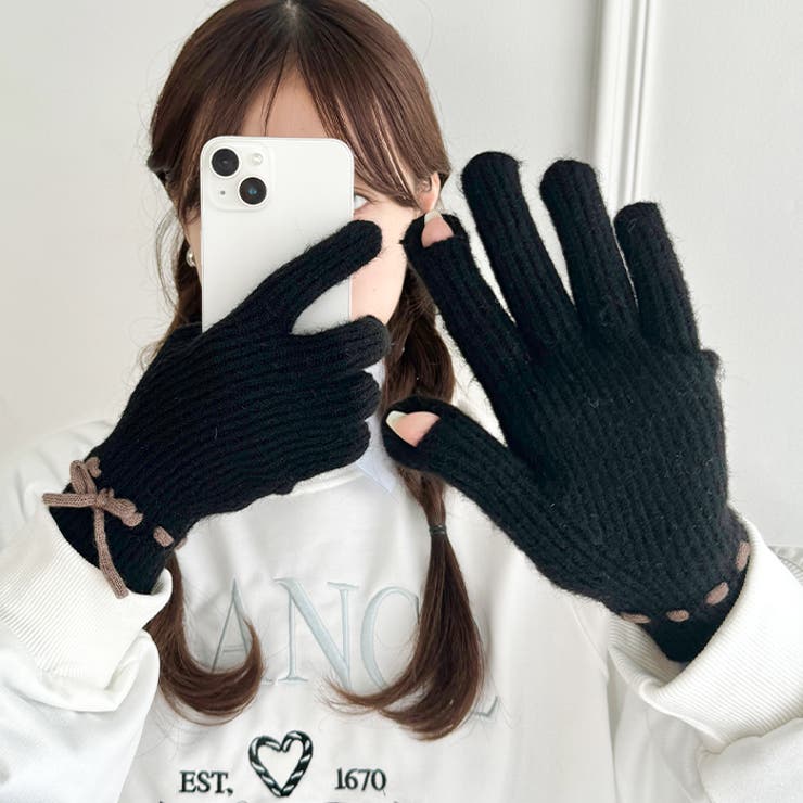 【スマホ対応】バイカラーリボン手袋 | Outfitter lab | 詳細画像15 