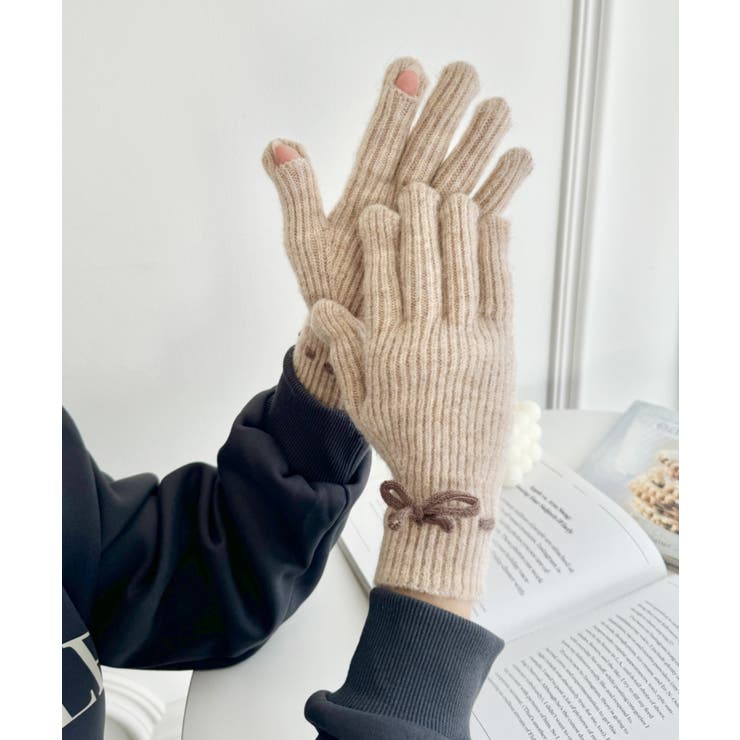 ベージュ | 【スマホ対応】バイカラーリボン手袋 | Outfitter lab