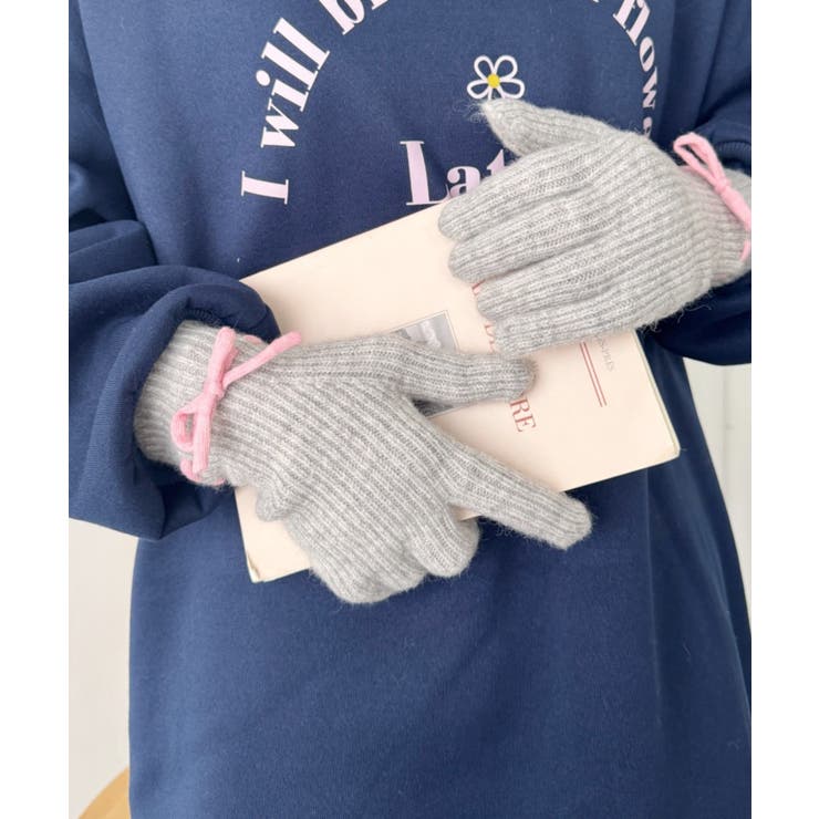 グレー | 【スマホ対応】バイカラーリボン手袋 | Outfitter lab