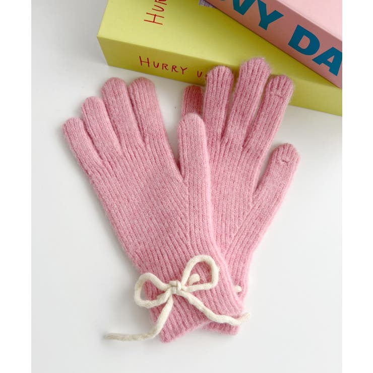 ピンク | 【スマホ対応】バイカラーリボン手袋 | Outfitter lab