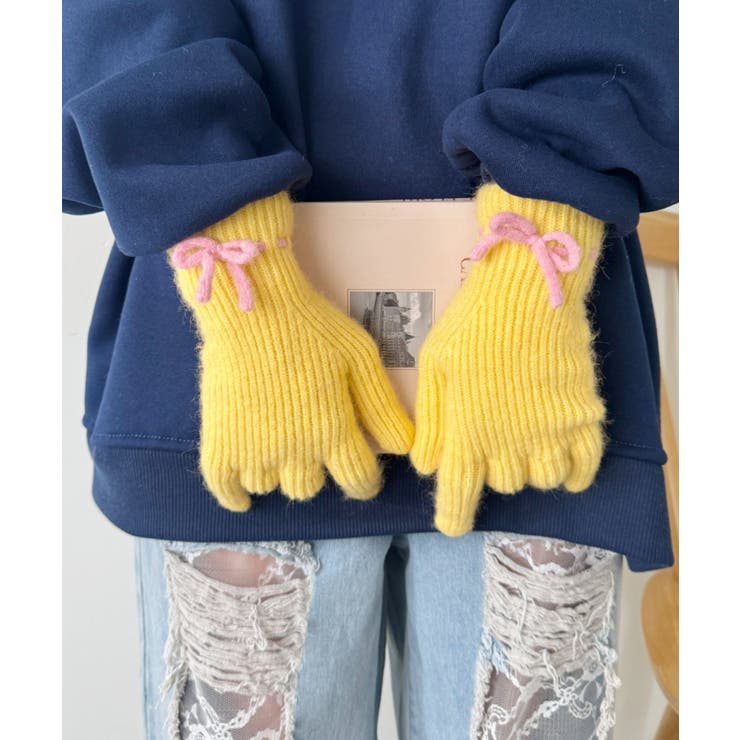 イエロー | 【スマホ対応】バイカラーリボン手袋 | Outfitter lab