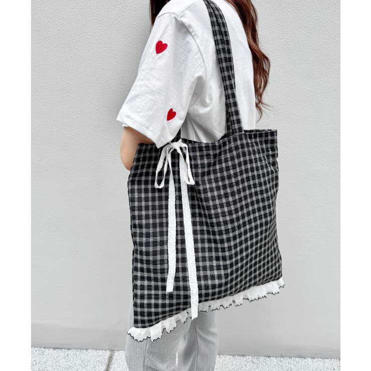 ブラック | フリルチェックトートバッグ | Outfitter lab
