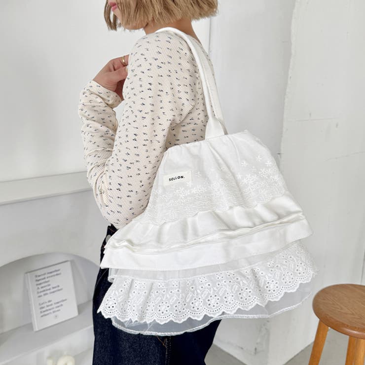 コットンレースフリルトートバッグ | Outfitter lab | 詳細画像6 