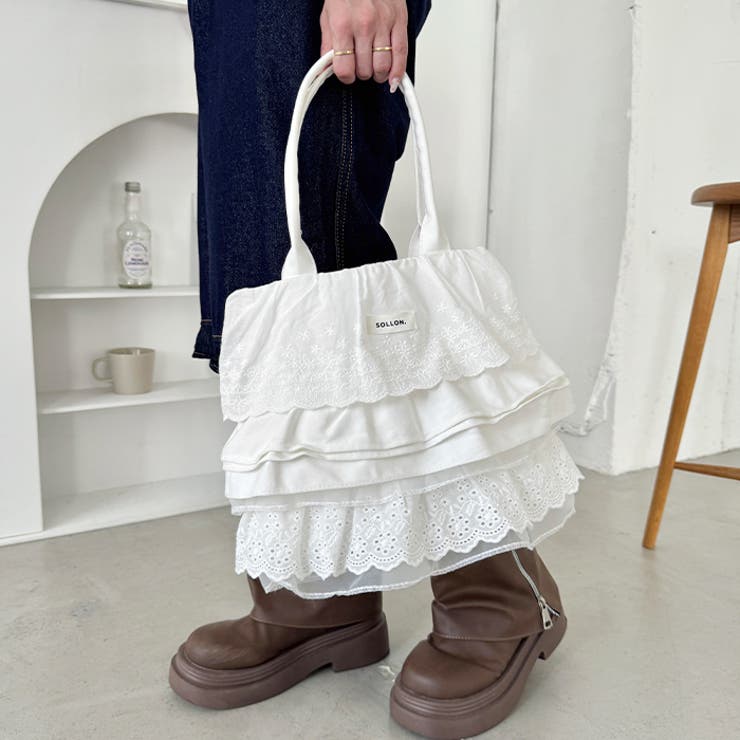 コットンレースフリルトートバッグ | Outfitter lab | 詳細画像8 