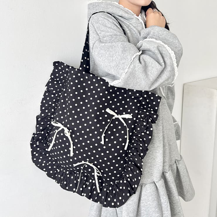 【リボン取り外し可能】ドットフリルトートバッグ | Outfitter lab | 詳細画像11 