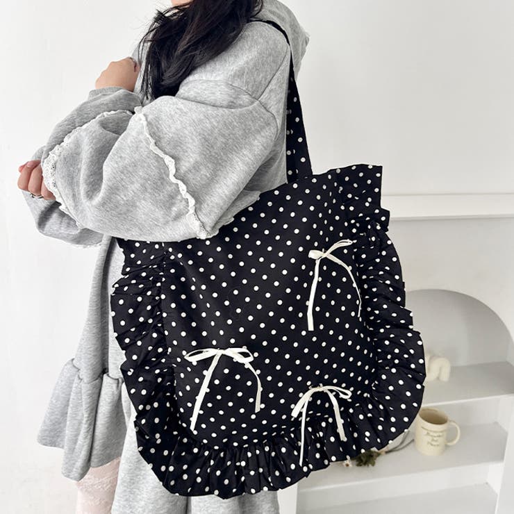 【リボン取り外し可能】ドットフリルトートバッグ | Outfitter lab | 詳細画像12 