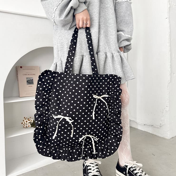 【リボン取り外し可能】ドットフリルトートバッグ | Outfitter lab | 詳細画像15 