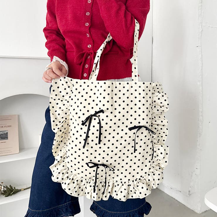 【リボン取り外し可能】ドットフリルトートバッグ | Outfitter lab | 詳細画像8 