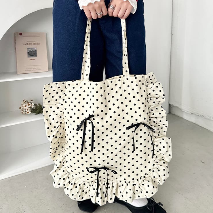 【リボン取り外し可能】ドットフリルトートバッグ | Outfitter lab | 詳細画像9 