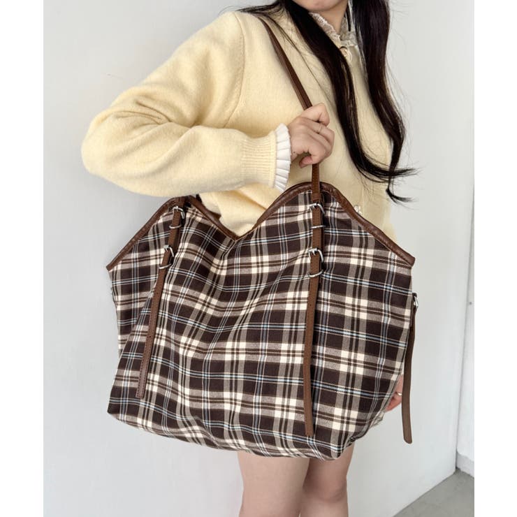 ブラウン | ロングハンドルチェックショルダーバッグ | Outfitter lab