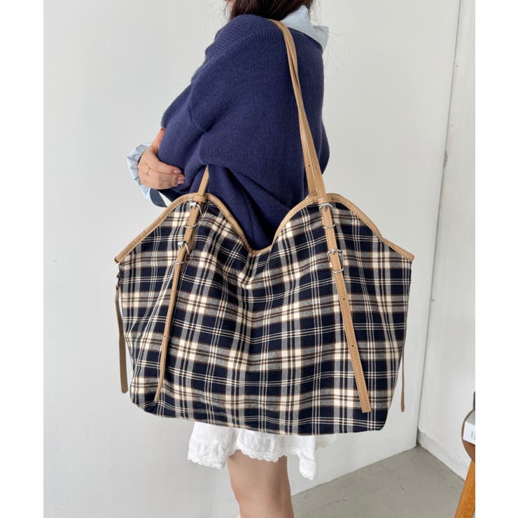 ネイビー | ロングハンドルチェックショルダーバッグ | Outfitter lab