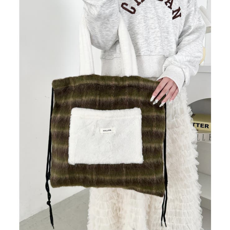 カーキ | フェイクファー2WAYチェックナップサック | Outfitter lab