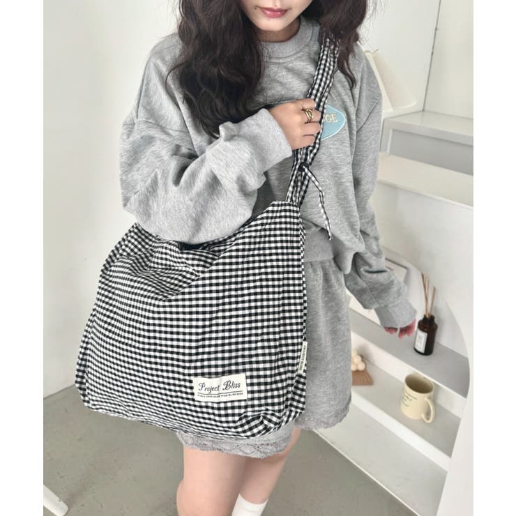 ブラック | ギャザーショルダーギンガムチェックショルダーバッグ | Outfitter lab
