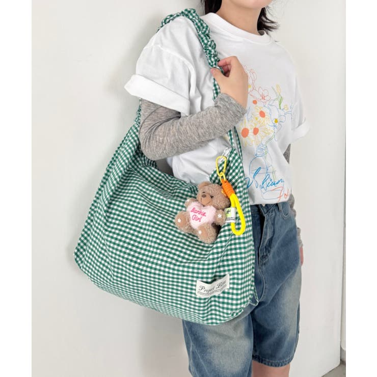 グリーン | ギャザーショルダーギンガムチェックショルダーバッグ | Outfitter lab