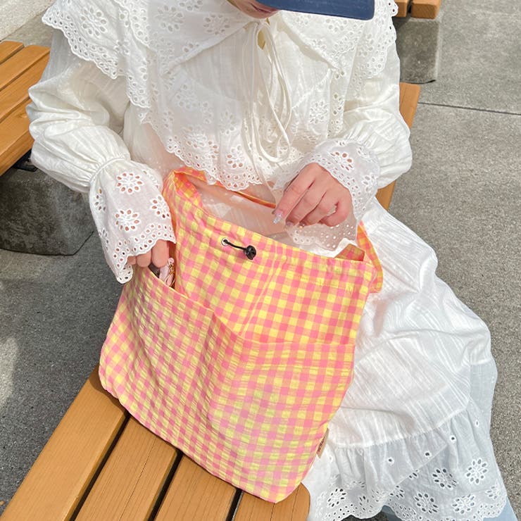 チェックスクエア巾着ショルダーバッグ | Outfitter lab | 詳細画像14 