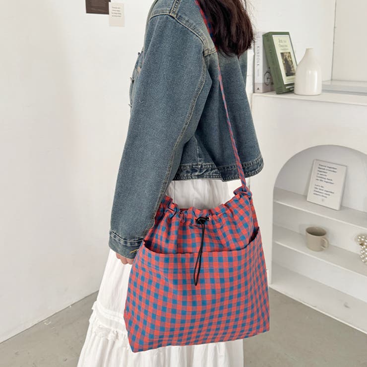 チェックスクエア巾着ショルダーバッグ | Outfitter lab | 詳細画像23 