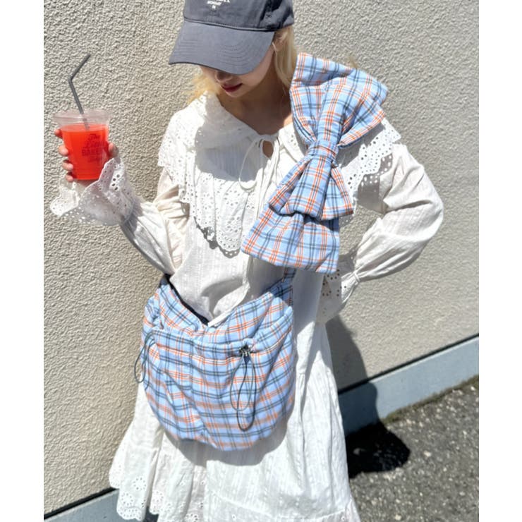 サックスブルー | ビッグリボンチェックショルダーバッグ | Outfitter lab