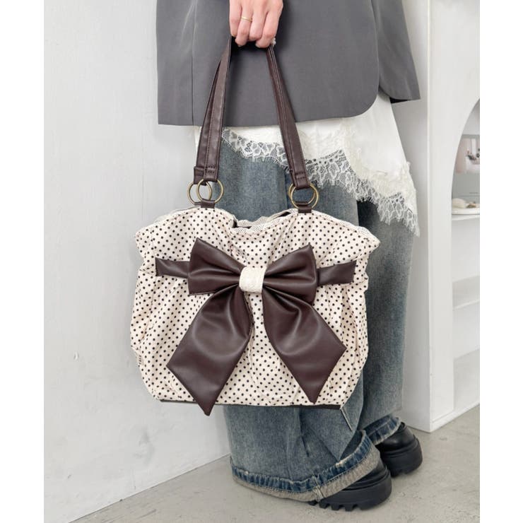 アイボリー | ビッグリボンドットショルダーバッグ | Outfitter lab