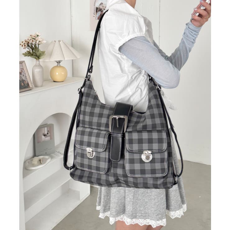 ブラック | ダブルポケット3WAYチェックショルダーバッグ | Outfitter lab