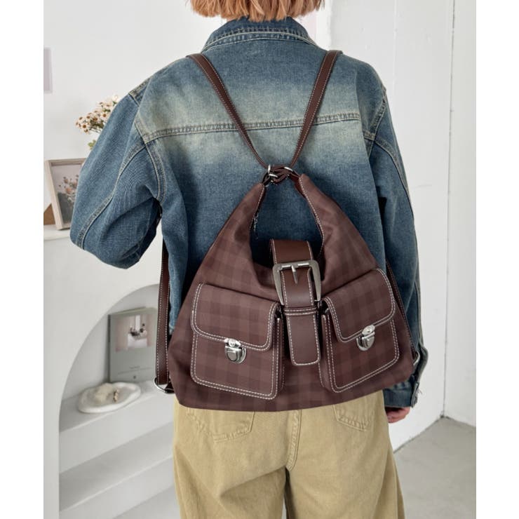 ブラウン | ダブルポケット3WAYチェックショルダーバッグ | Outfitter lab