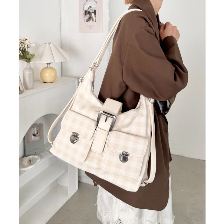 アイボリー | ダブルポケット3WAYチェックショルダーバッグ | Outfitter lab