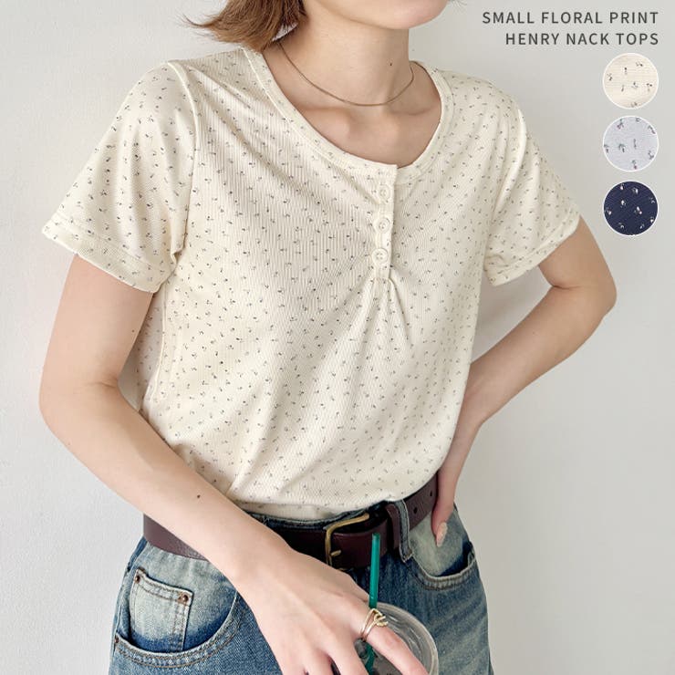 小花柄ヘンリーネック半袖トップス | Outfitter lab | 詳細画像1 