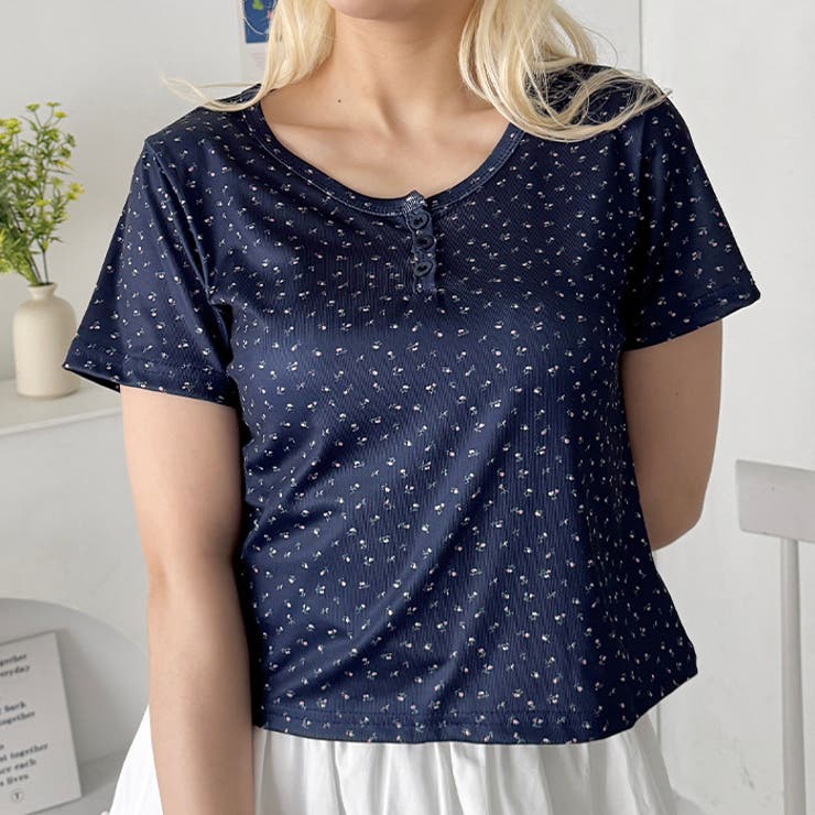 小花柄ヘンリーネック半袖トップス | Outfitter lab | 詳細画像10 