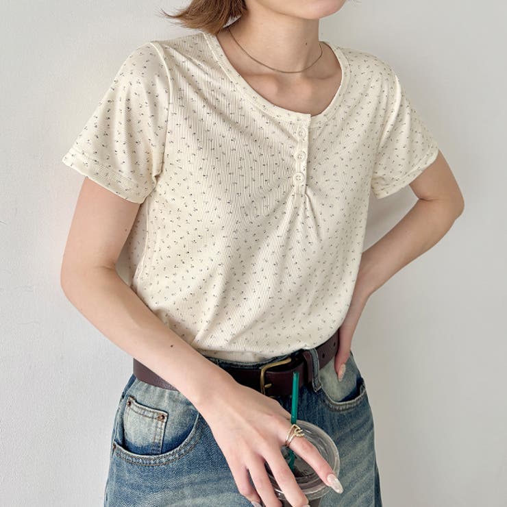 小花柄ヘンリーネック半袖トップス | Outfitter lab | 詳細画像17 