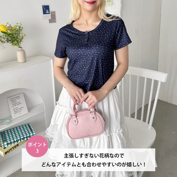 小花柄ヘンリーネック半袖トップス | Outfitter lab | 詳細画像4 