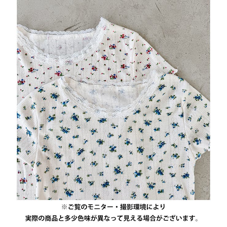 LEONARD フラワートリム 半袖トップス LEONARD〈美品〉フラワー・フルーツプリント 半袖