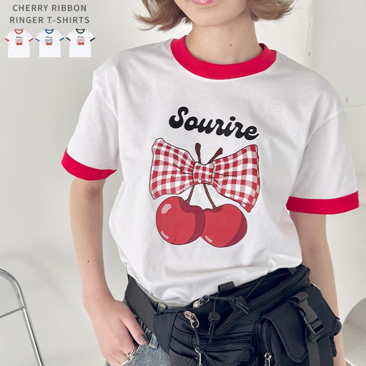 チェリーリボン半袖リンガーTシャツ | Outfitter lab | 詳細画像1 