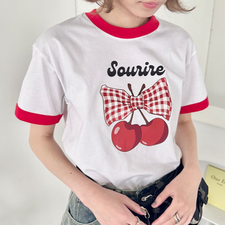 チェリーリボン半袖リンガーTシャツ | Outfitter lab | 詳細画像17 