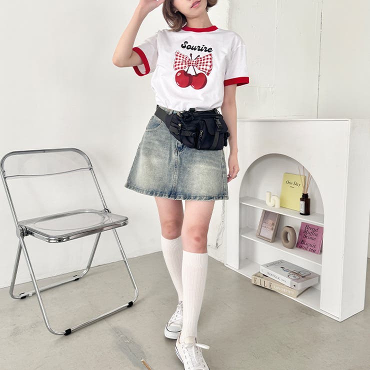 チェリーリボン半袖リンガーTシャツ | Outfitter lab | 詳細画像19 