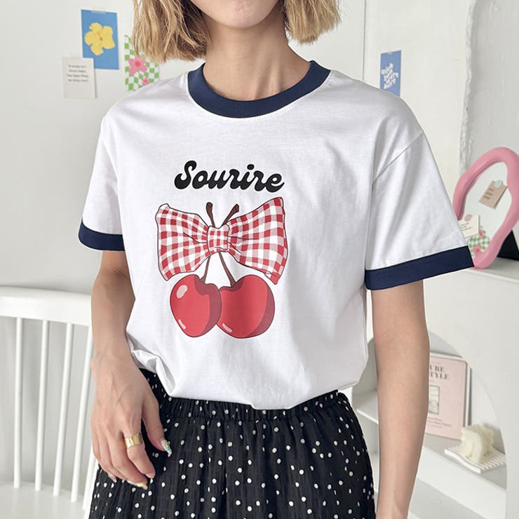 チェリーリボン半袖リンガーTシャツ | Outfitter lab | 詳細画像20 