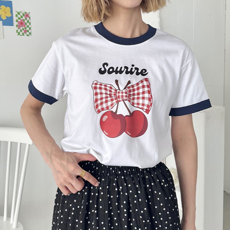 チェリーリボン半袖リンガーTシャツ | Outfitter lab | 詳細画像21 
