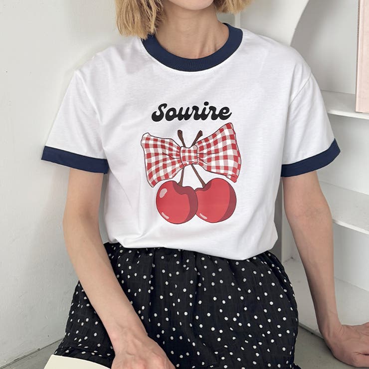 チェリーリボン半袖リンガーTシャツ | Outfitter lab | 詳細画像23 