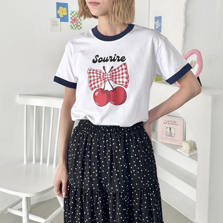 チェリーリボン半袖リンガーTシャツ | Outfitter lab | 詳細画像24 