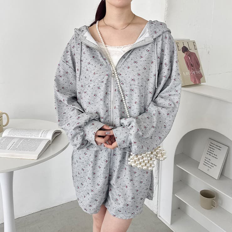 【セットアップ】小花柄ワッフルパーカー+ショートパンツ | Outfitter lab | 詳細画像10 