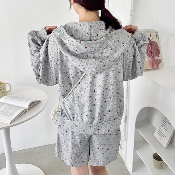 【セットアップ】小花柄ワッフルパーカー+ショートパンツ | Outfitter lab | 詳細画像12 