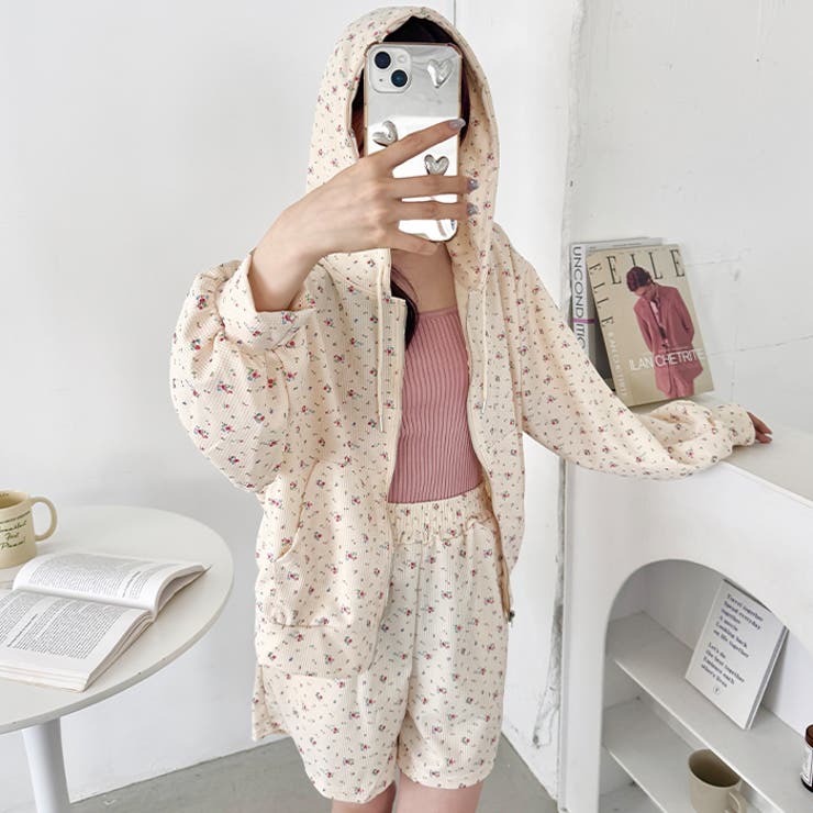 【セットアップ】小花柄ワッフルパーカー+ショートパンツ | Outfitter lab | 詳細画像7 